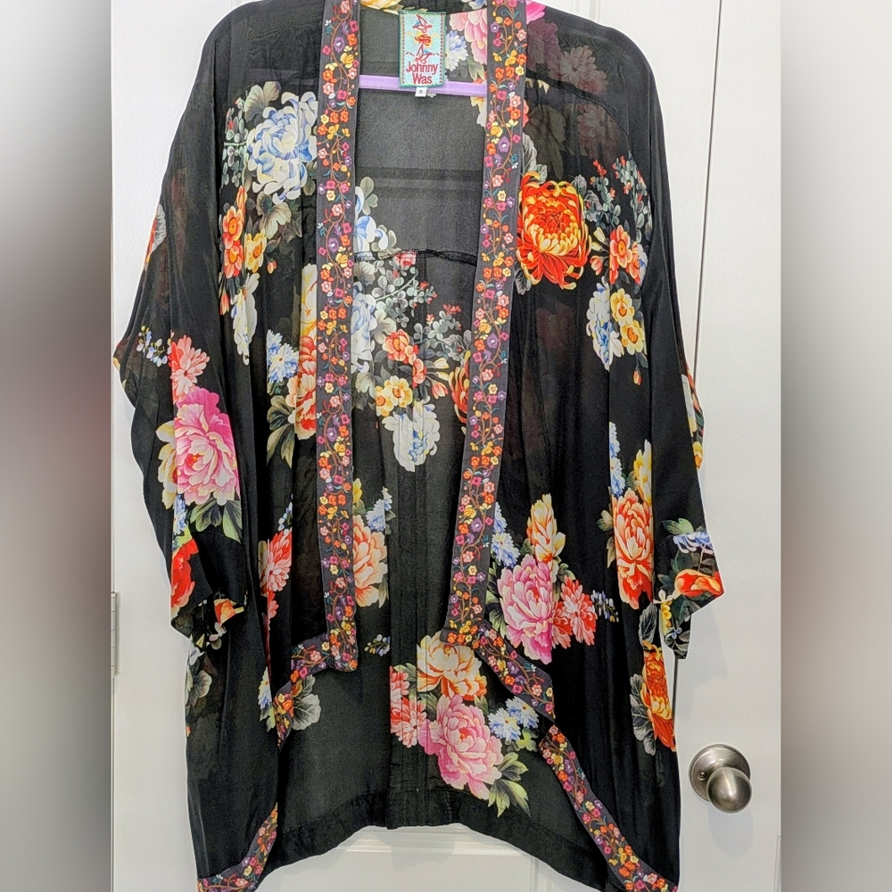 Johnny Was Black Floral Kimono Top